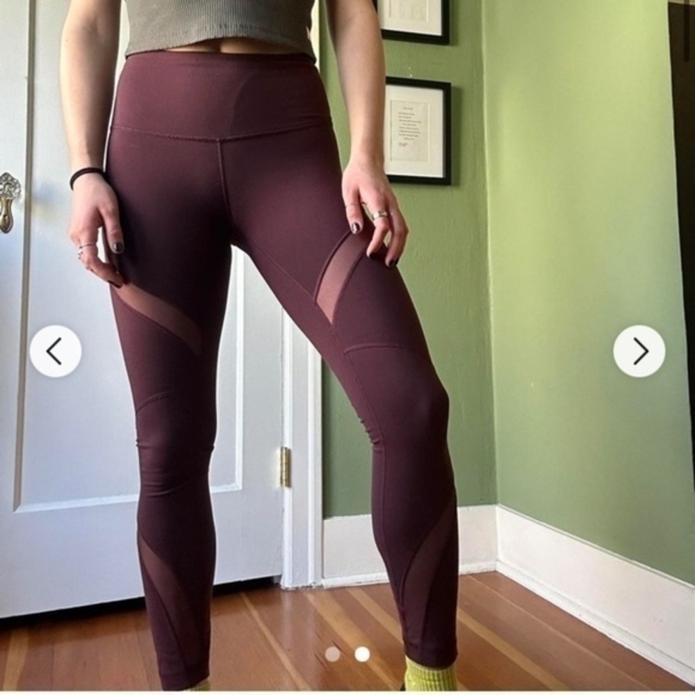 Lululemon Maroon High Rise Wunder Under Leggings With Mesh Panels Size 2